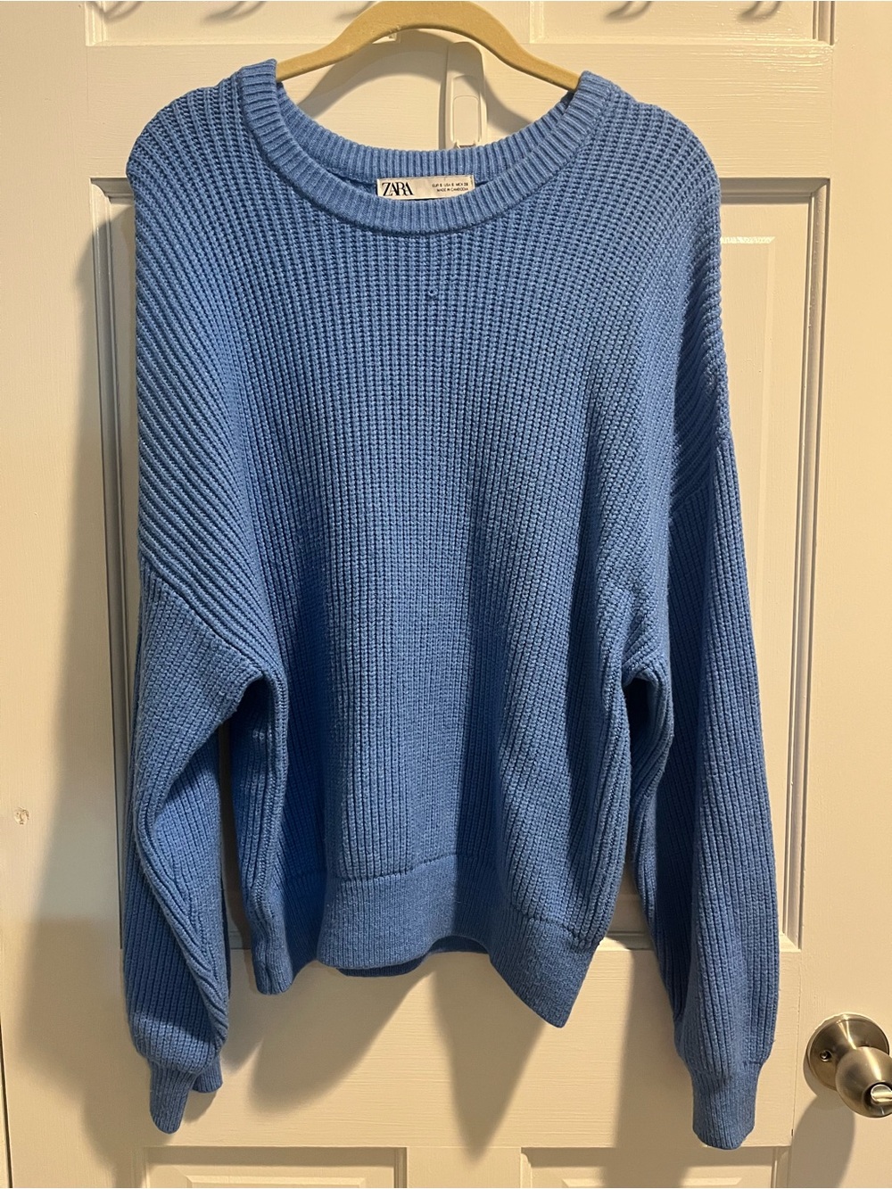 Zara Light Blue Ribbed Crewneck Sweater